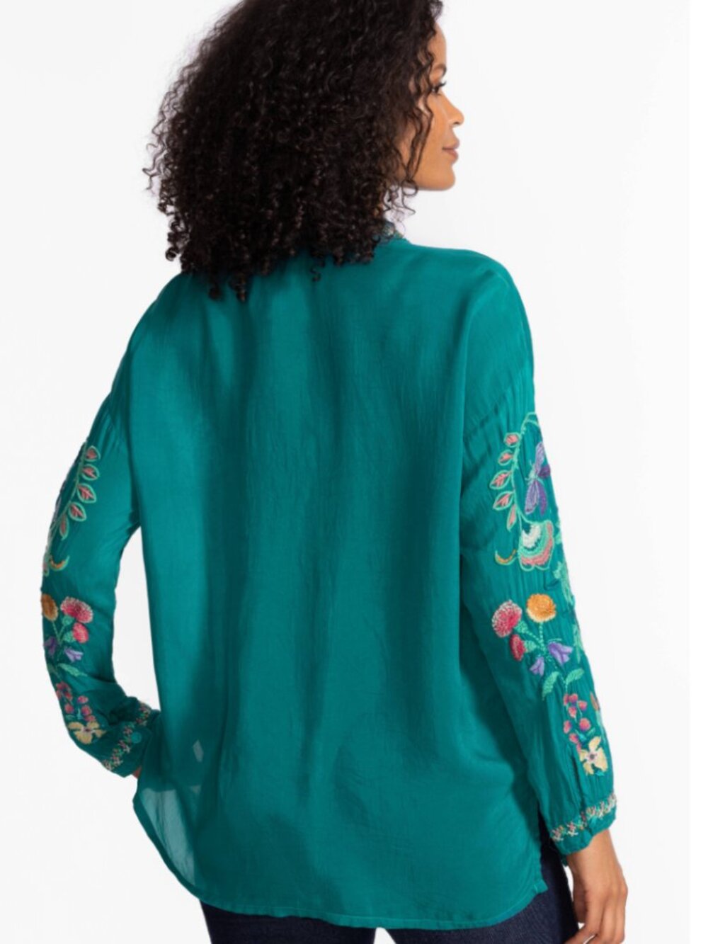 Johnny Was The Audrey Collared Shirt Blouse Embroidered Floral Zebra Birds M NWT - Picture 3 of 5